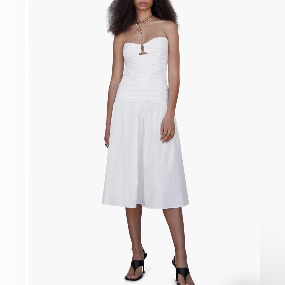 Mango White drop waist midi dress XS 2 NWOT